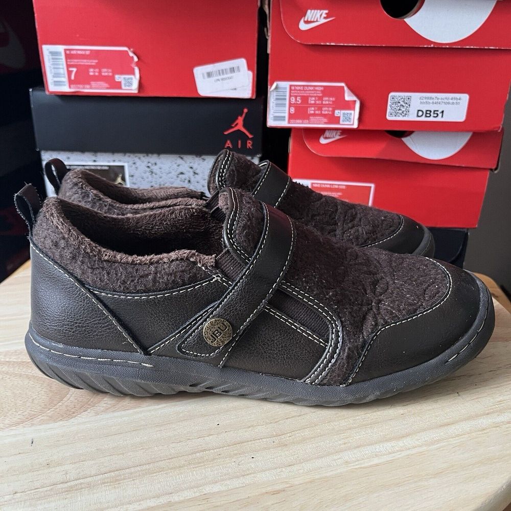 JBY by Jambu Womens‎ 9M Shoes Brown Tide Faux Fur Slip on Leather Comfort Casual